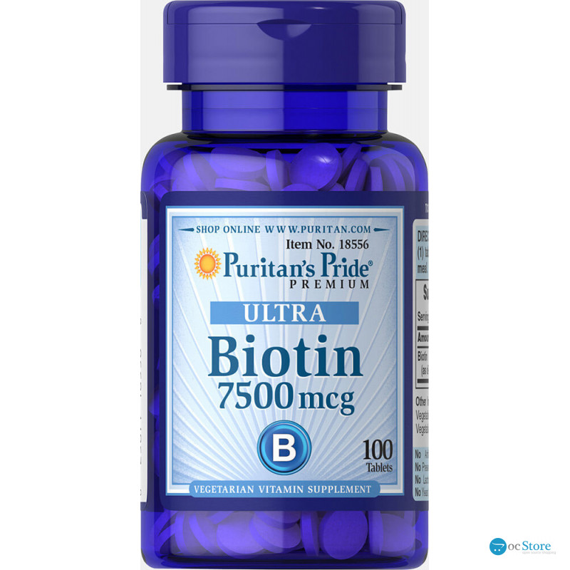 Біотин, Biotin, Puritan's Pride, 7500 мкг, 100 таблеток