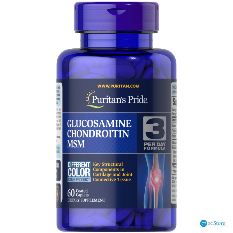 Глюкозамін хондроїтин і МСМ, Glucosamine, Chondroitin & MSM-3 Per Day Formula, Puritan's Pride, 60 каплет