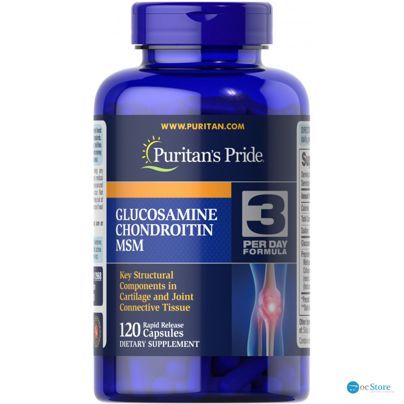 Глюкозамін хондроїтин і МСМ, Glucosamine, Chondroitin MSM, Puritan's Pride, подвійна сила, 120 капсул