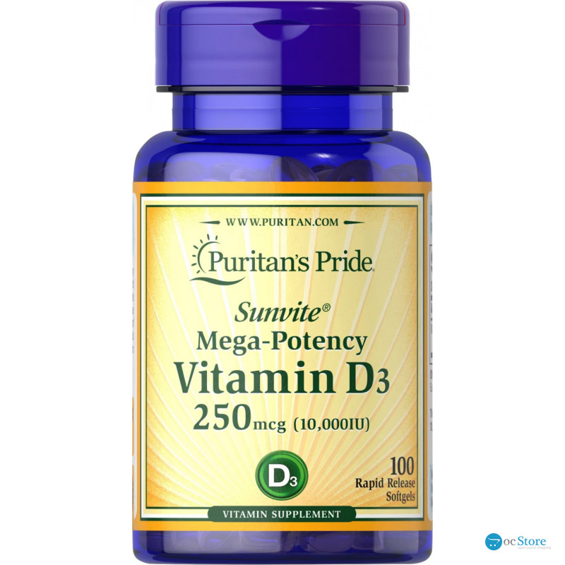 Вітамін D3, Vitamin D3, Puritan's Pride, 250 мкг (10 000 МО), 100 капсул