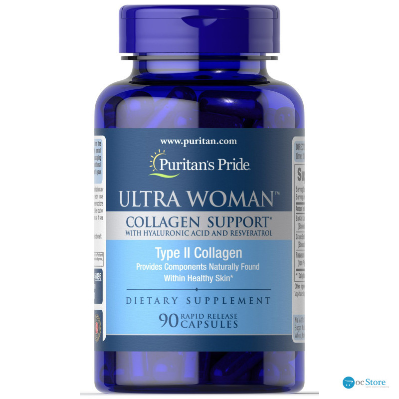 Підтримка колагену, Ultra Woman Collagen Support with Hyaluronic Acid, Puritan's Pride, з гіалуроновою кислотою, 1000 мг, 90 капсул