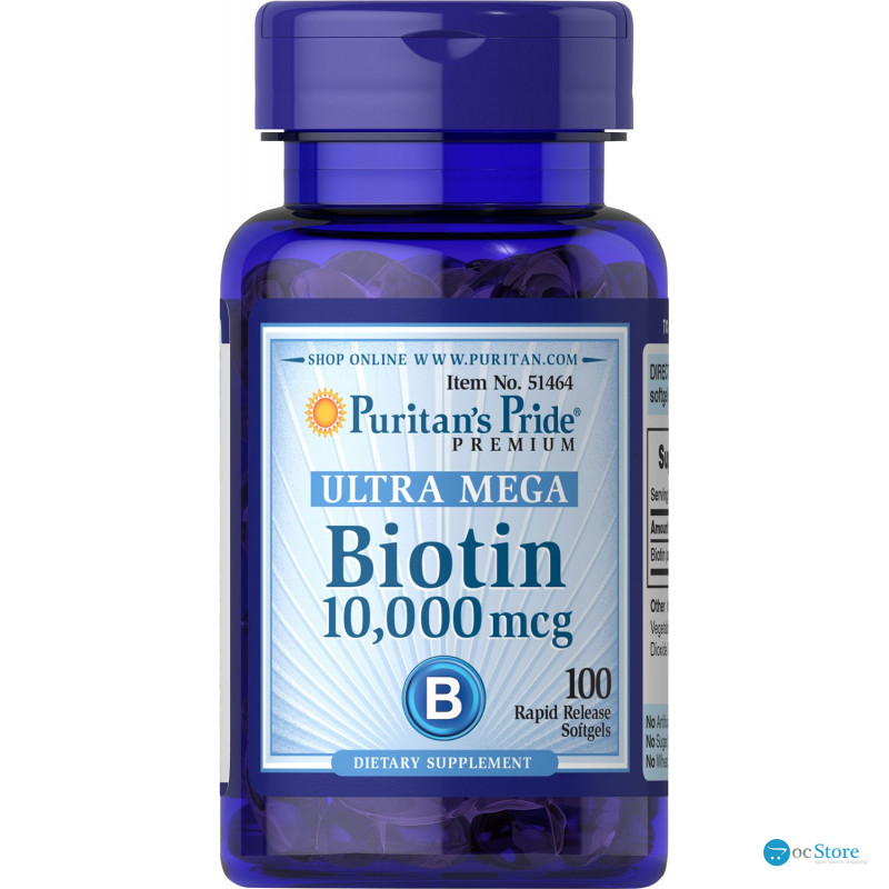 Біотин, Biotin, Puritan's Pride, 10.000 мкг, 100 гелевих капсул
