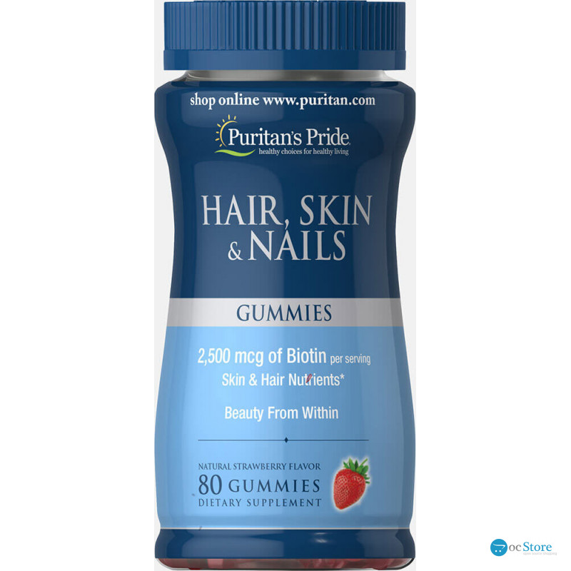 Формула для шкіри, волосся і нігтів, Hair, Skin & Nails, Puritan's Pride, зі смаком полуниці, 80 жувальних цукерок