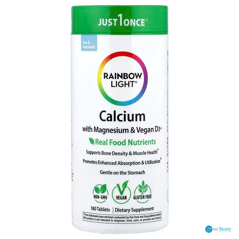 Кальцій з магнієм та веганським вітаміном D3+, Calcium with Magnesium & Vegan D3+, Rainbow Light, 2:1, 180 таблеток