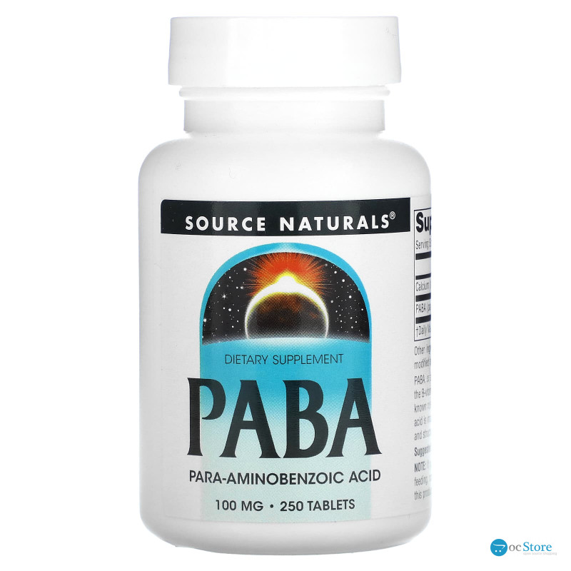 ПАБК (пара-амінобензойна кислота), PABA, Source Naturals, 100 мг, 250 таблеток