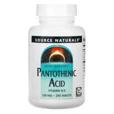 Пантотенова кислота, Pantothenic Acid, Source Naturals, 100 мг, 250 таблеток