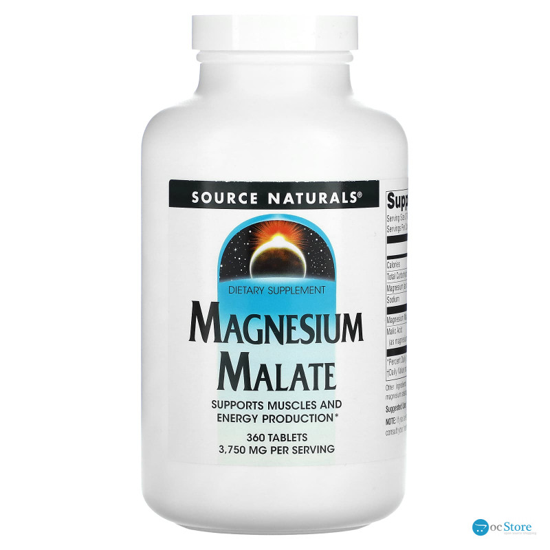 Магній малат, Magnesium Malate, Source Naturals, 3750 мг, 360 таблеток (1250 мг в 1 таблетці)