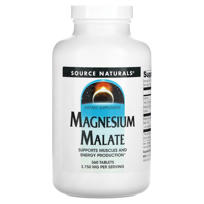 Магній малат, Magnesium Malate, Source Naturals, 3750 мг, 360 таблеток (1250 мг в 1 таблетці)