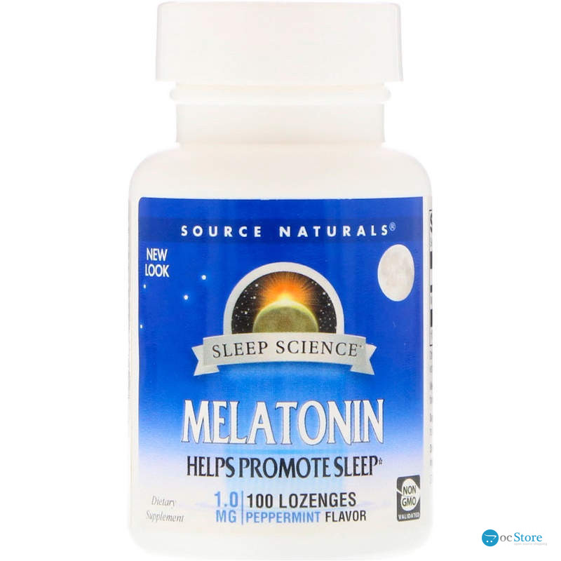 Мелатонін, Melatonin, Source Naturals, м'ята, 1 мг, 100 льодяників