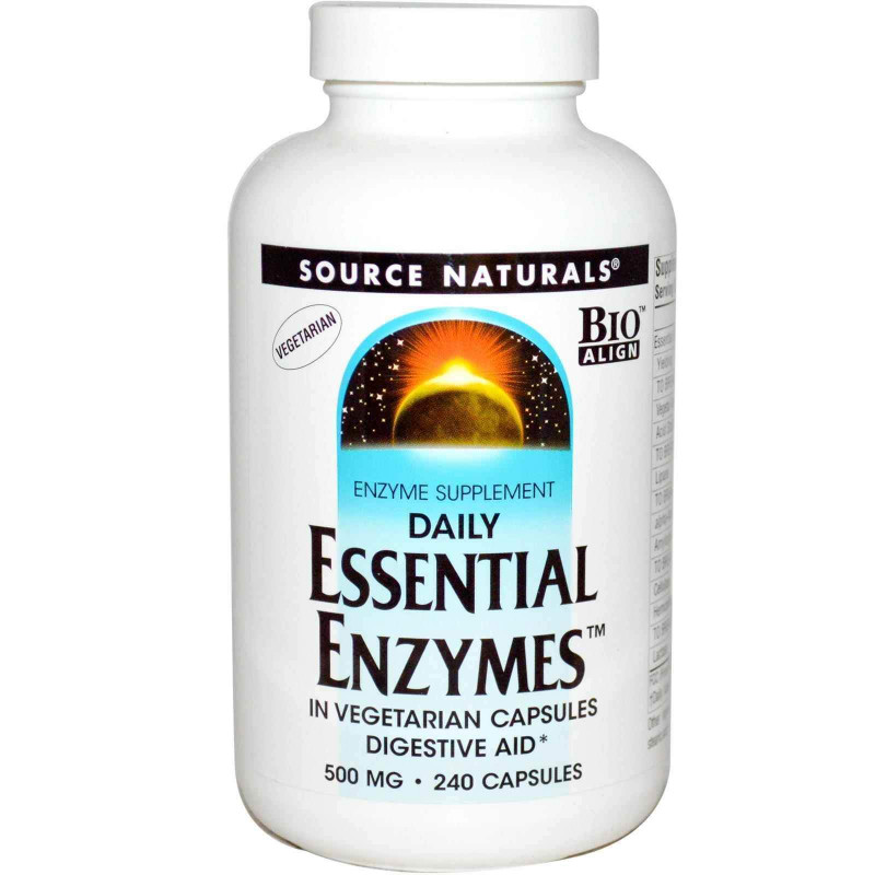 Ферменти для травлення, Essential Enzymes, Source Naturals, вегетаріанські, 500 мг, 240 капсул