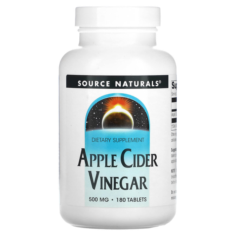 Яблучний cідровий оцет, Apple Cider Vinegar, Source Naturals, 500 мг, 180 таблеток