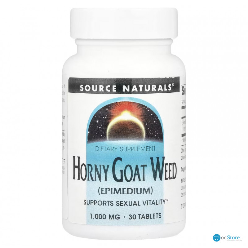 Підтримка сексуального здоров'я (горянка), Horny Goat Weed (Epimedium), Source Naturals, 1000 мг, 30 таблеток