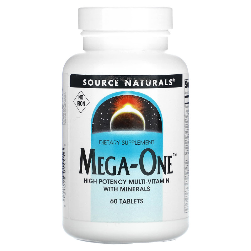 Мультивітаміни без заліза, Mega-One, Source Naturals, по 1 в день, 60 таблеток
