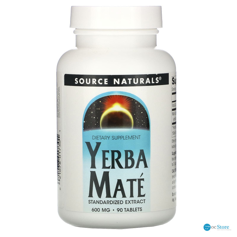 Мате, Yerba Mate, Source Naturals, 600 мг, 90 таблеток