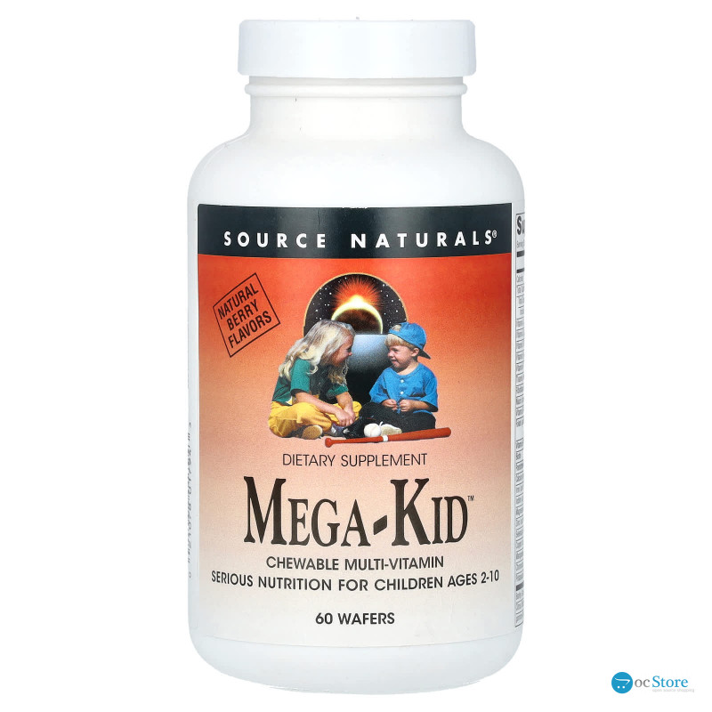 Мультивітаміни та мінерали для дітей від 2 до 10 років, Mega-Kid, Source Naturals, смак ягід, 60 жувальних вафель