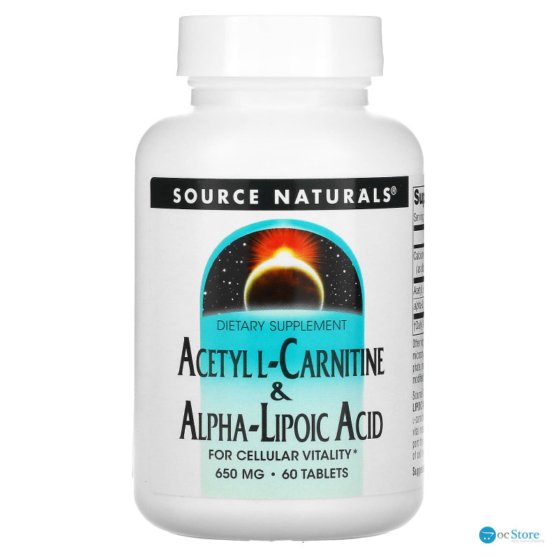 Ацетил карнітин + альфа-ліпоєва кислота, Acetyl L-Carnitine & Alpha Lipoic Acid, Source Naturals, 650 мг, 60 таблеток