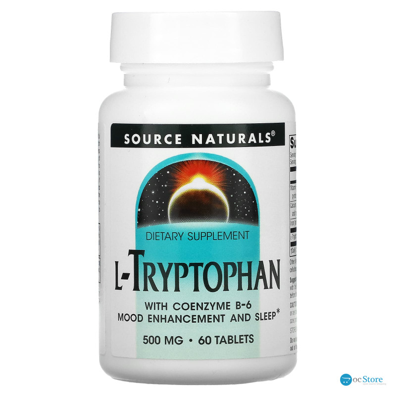 Триптофан коферментной (L-Tryptophan with Coenzyme B-6), Source Naturals, 500 мг, 60 таблеток