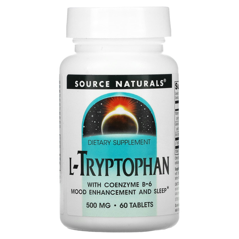 Триптофан коферментной (L-Tryptophan with Coenzyme B-6), Source Naturals, 500 мг, 60 таблеток