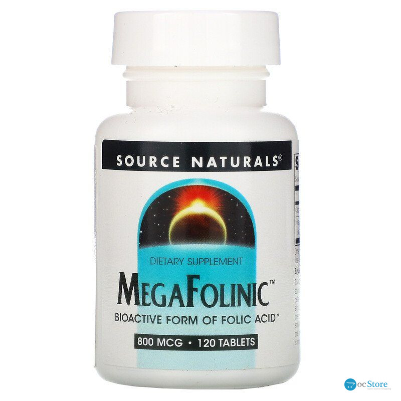 Фолінова кислота, MegaFolinic, Source Naturals, 800 мкг, 120 таблеток