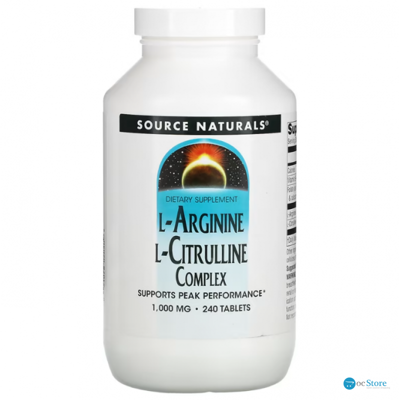 Аргінін, цитрулін (амінокислоти), L-Arginine L-Citrulline, Source Naturals, комплекс, 1000 мг, 240 таблеток