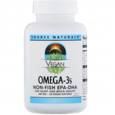 Омега-3, Omega-3S EPA-DHA, Source Naturals, для веганів, 300 мг, 60 кап.