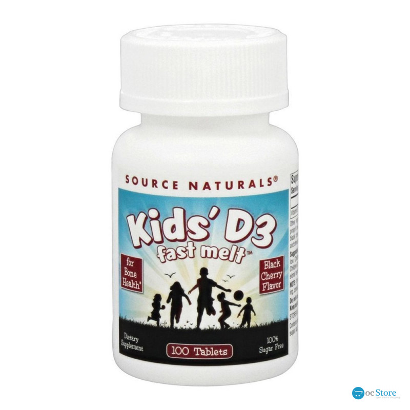 Вітамін D3 для дітей, Kids D-3 400 IU, Source Naturals, смак чорної вишні, 100 швидкорозчинних таблеток