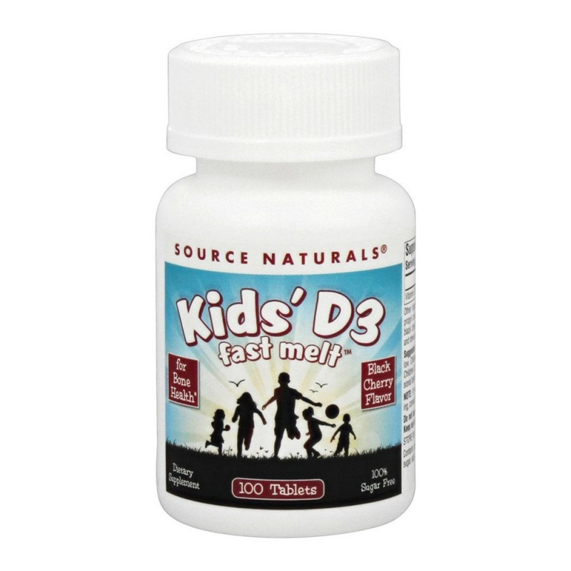 Вітамін D3 для дітей, Kids D-3 400 IU, Source Naturals, смак чорної вишні, 100 швидкорозчинних таблеток