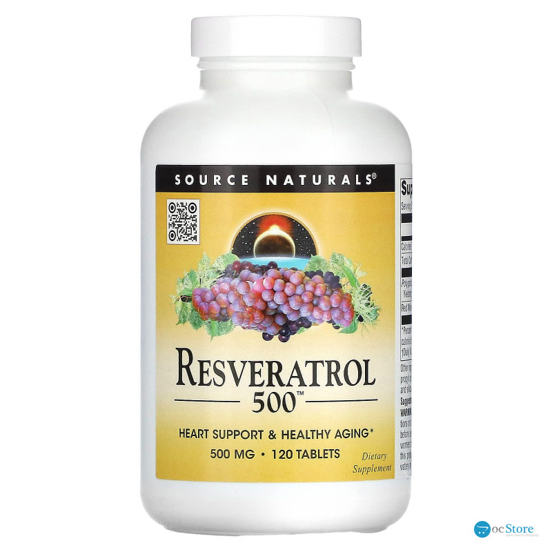 Ресвератрол, Resveratrol, Source Naturals, 500 мг, 120 таблеток
