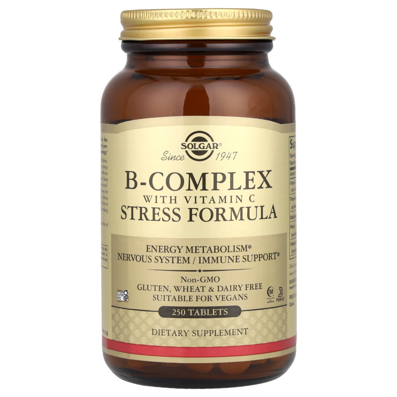 Комплекс вітамінів В + С, B-Complex with Vitamin C, Solgar, стрес формула, 250 таблеток