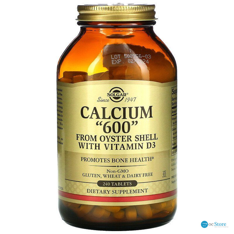 Кальцій з раковин устриць, Calcium "600", Solgar, з вітаміном D3, 240 таблеток