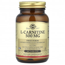Карнітин (L-Carnitine), Solgar, вільна форма, 500 мг, 60 таблеток