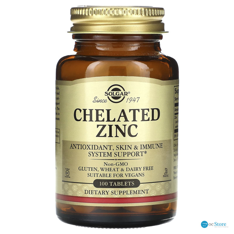Хелат цинку, Chelated Zinc, Solgar, 100 таблеток