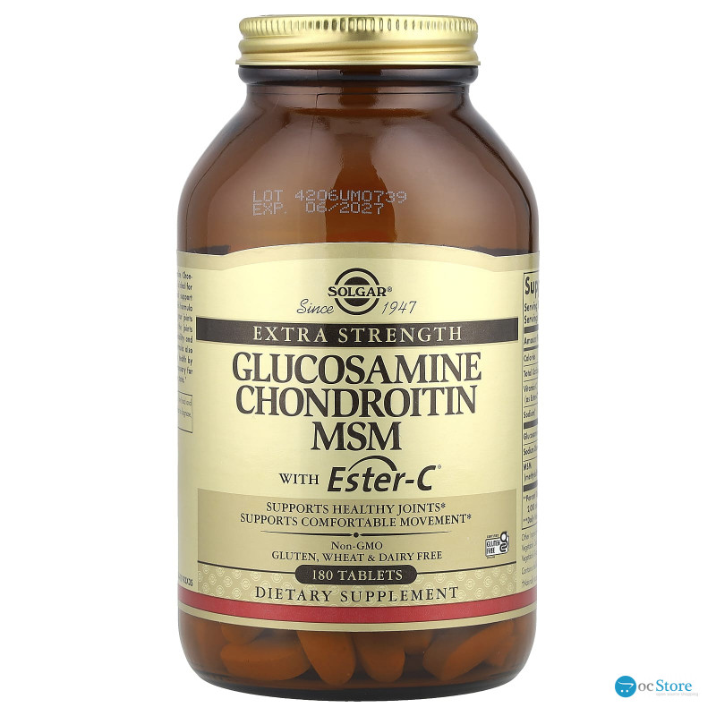 Глюкозамін, хондроїтин, метилсульфонілметан з Естер-C, Glucosamine Chondroitin MSM With Ester-C Solgar, 180 таблеток