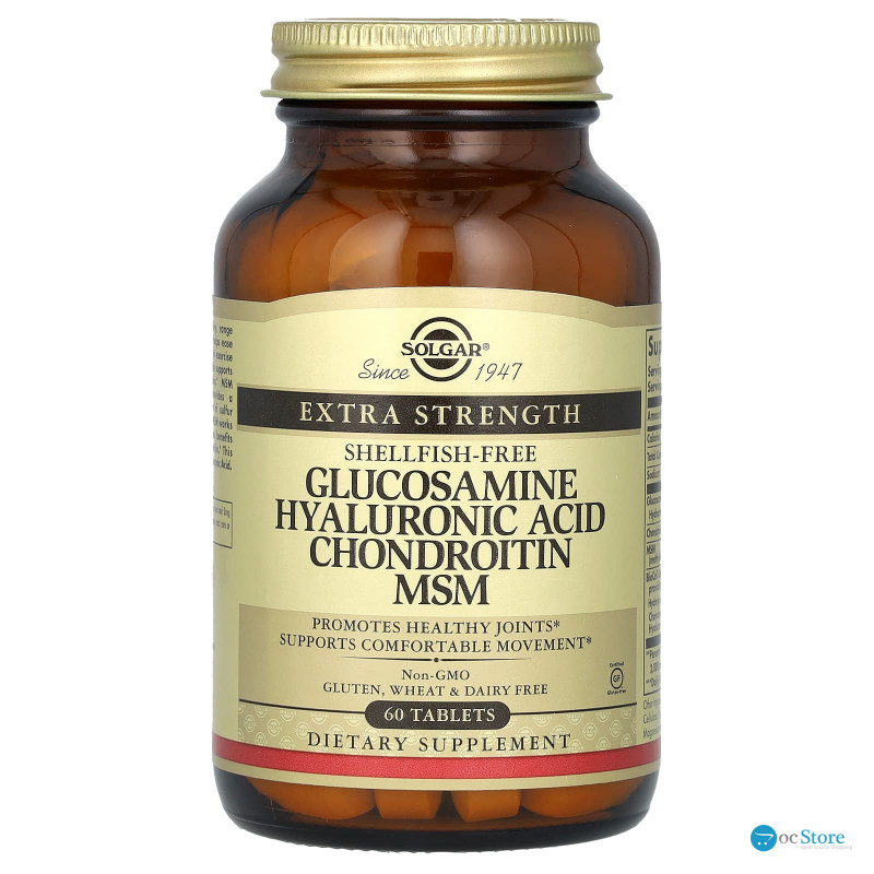 Глюкозамін, гіалуронова кислота, хондроїтин, МСМ, Glucosamine Hyaluronic Acid Chondroitin MSM, Solgar, 60 таблеток