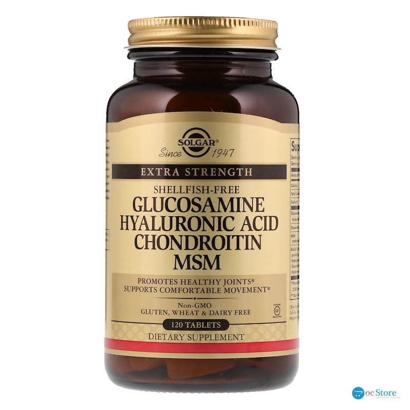 Глюкозамін, Гіалуронова, Хондроитин, МСМ, Glucosamine Hyaluronic Acid Chondroitin MSM, Solgar, 120 таблеток