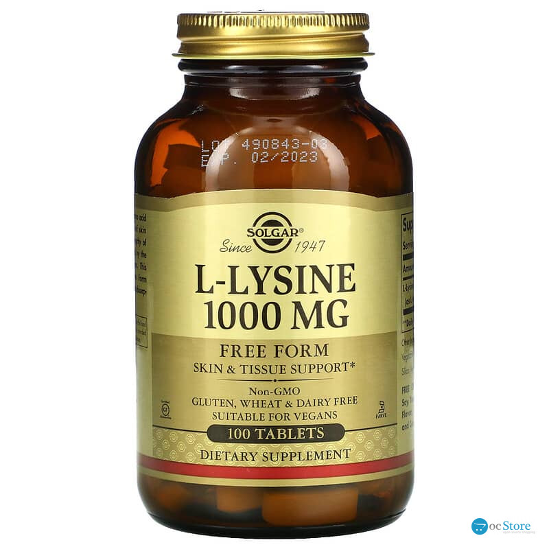 L-лізин, L-Lysine, Solgar, вільна форма, 1000 мг, 100 таблеток