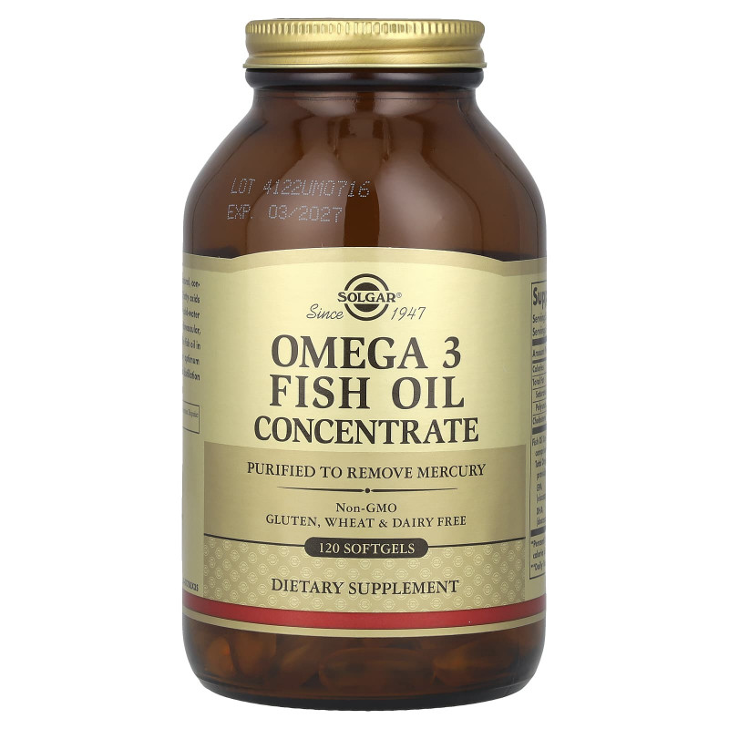 Омега-3, Omega-3 Fish Oil, Solgar, концентрат риб'ячого жиру, 120 гелевих капсул