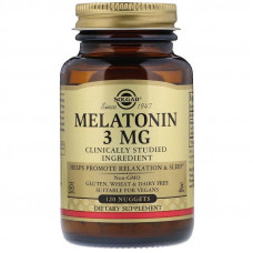 Мелатонін, Melatonin, Solgar, 3 мг, 120  таблеток для розжовування