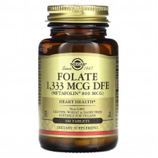 Фолієва кислота, Folate, Solgar, фолат, 1333 мкг DFE (800 мкг), 100 таблеток