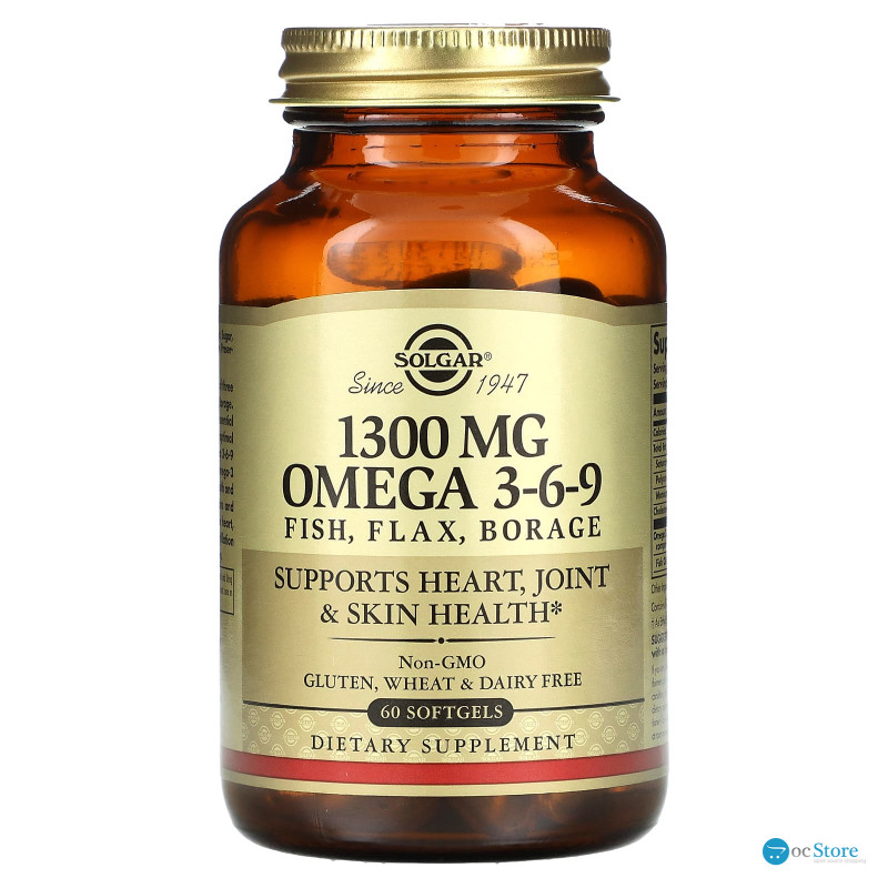 Омега 3-6-9, Omega 3-6-9, Solgar, 1300 мг, 60 гелевих капсул