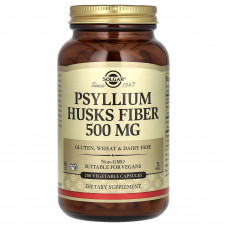 Подорожник, Psyllium Husks Fiber, Solgar, клітковина лушпиння, 500 мг, 200 вегетаріанських капсул