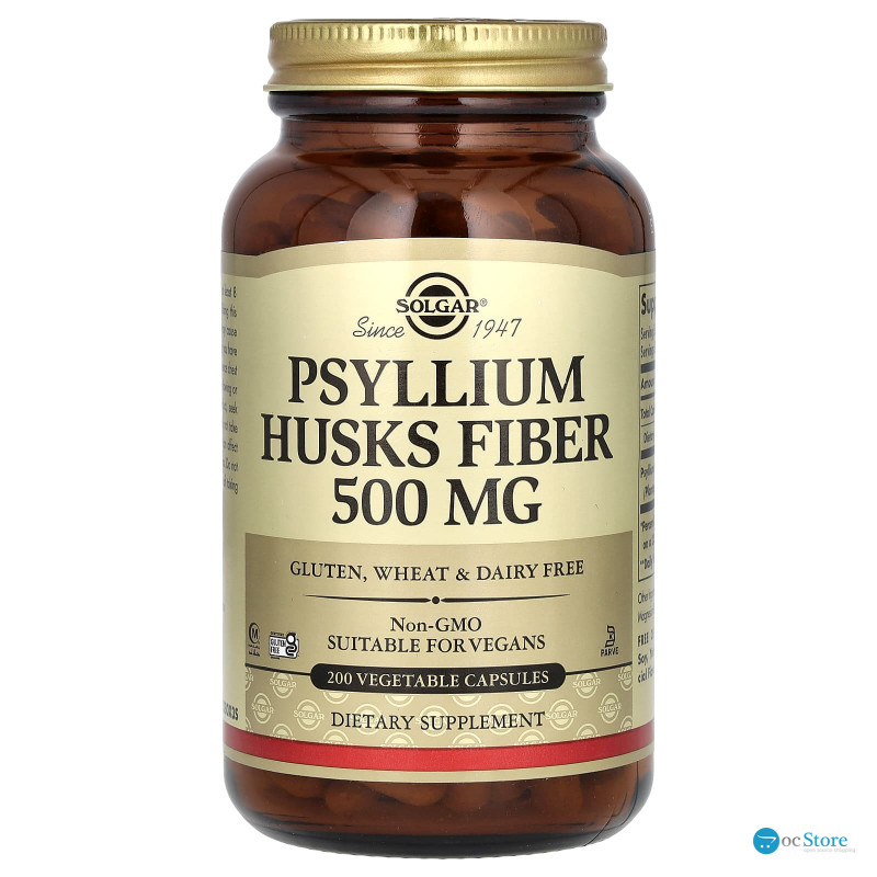 Подорожник, Psyllium Husks Fiber, Solgar, клітковина лушпиння, 500 мг, 200 вегетаріанських капсул