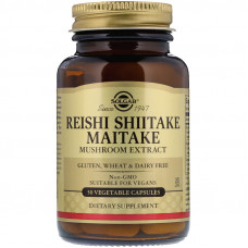 Лікувальні гриби рейші, шиїтаке і майтаке (Reishi Shiitake Maitake), Solgar, екстракт, 50 капсул