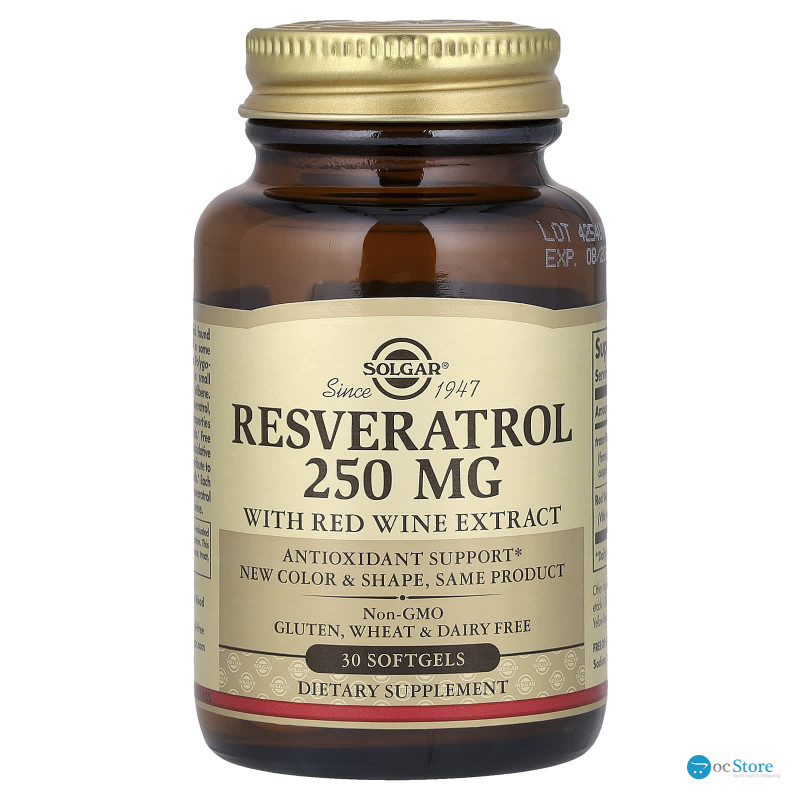 Ресвератрол (Resveratrol), Solgar, 250 мг, 30 капсул
