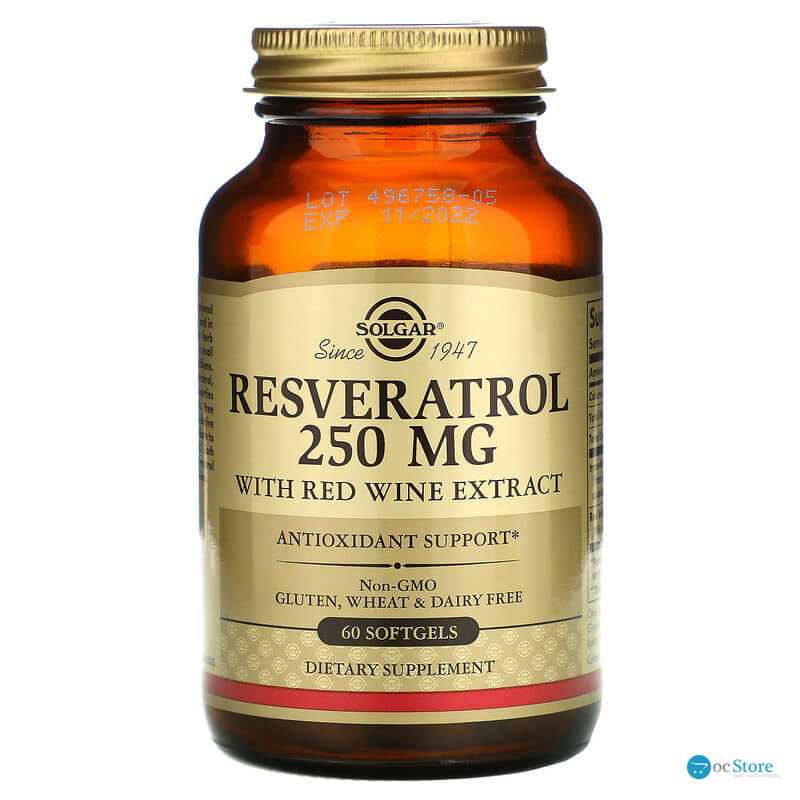 Ресвератрол (Resveratrol), Solgar, 250 мг, 60 капсул