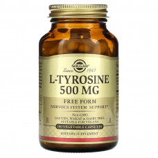 Тирозин, L-Tyrosine, Solgar, 500 мг, 100 вегетаріанських капсул