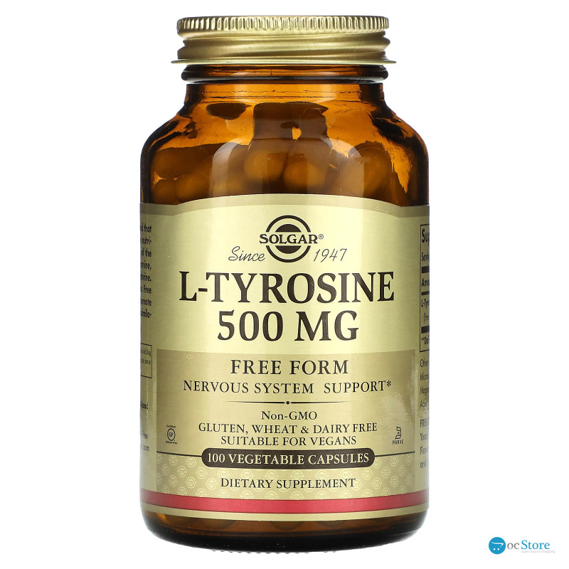 Тирозин, L-Tyrosine, Solgar, 500 мг, 100 вегетаріанських капсул