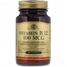 Вітамін В12 (ціанокобаламін) , Vitamin B12, Solgar, 100 мкг, 100 таблеток