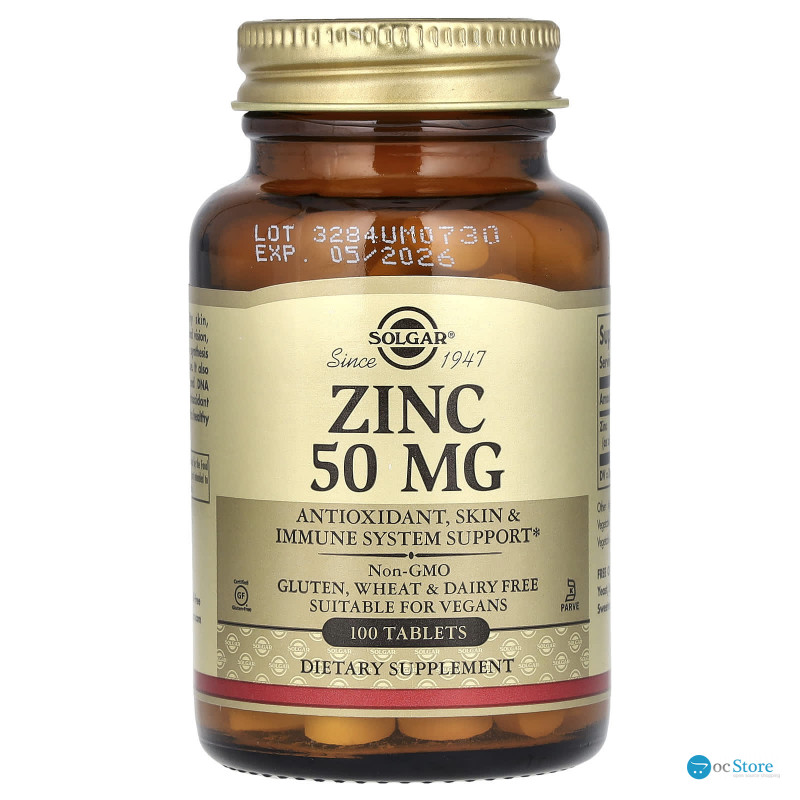 Глюконат цинку, Zinc, Solgar, 50 мг, 100 таблеток