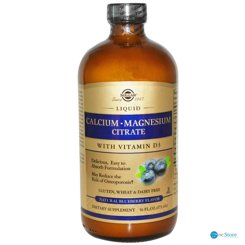 Кальцій Магній + D3, Calcium Magnesium Vitamin D3, Solgar, смак чорниці, цитрат, рідкий, 473 мл.